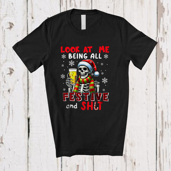 MacnyStore - Look at Me Being All Festive And Shit; Amazing Christmas Skeleton Red Plaid; Family Group T-Shirt