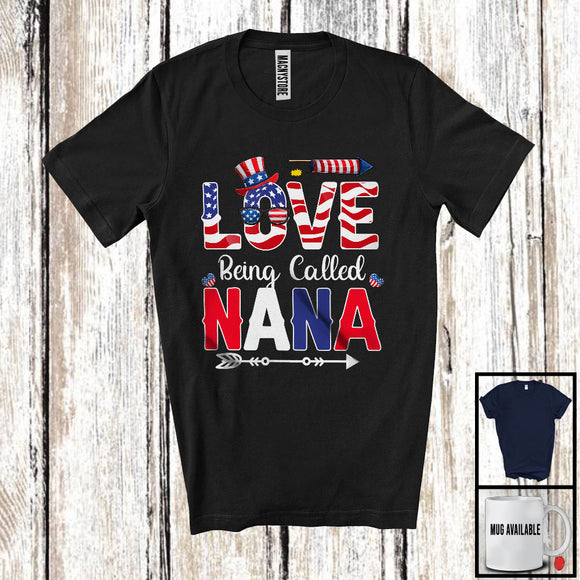 MacnyStore - Love Being Called Nana, Lovely 4th Of July Mother's Day American Flag, Patriotic Family Group T-Shirt