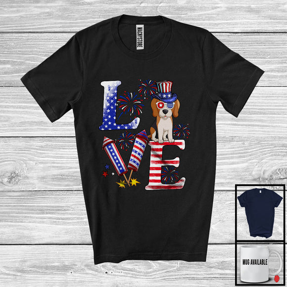 MacnyStore - Love, Proud 4th Of July Beagle American Flag Fireworks Firecrackers, Patriotic Group T-Shirt
