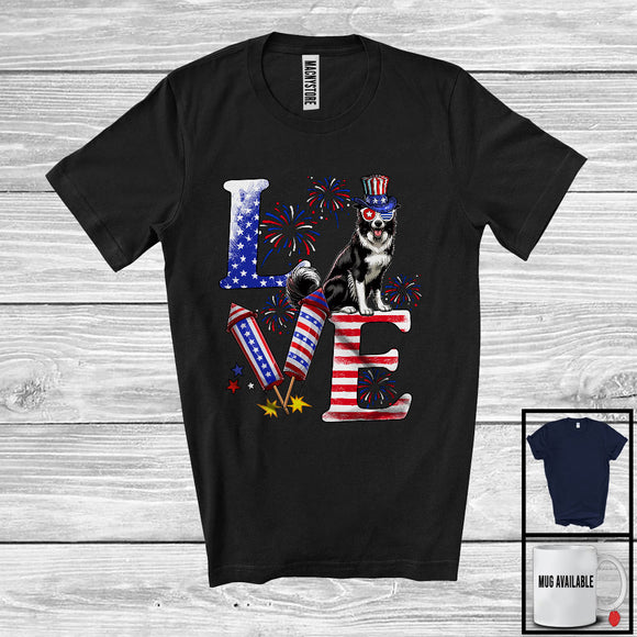 MacnyStore - Love, Proud 4th Of July Border Collie American Flag Fireworks Firecrackers, Patriotic Group T-Shirt