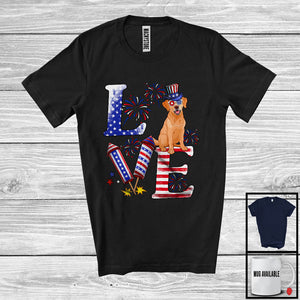 MacnyStore - Love, Proud 4th Of July Labrador Retriever American Flag Fireworks Firecrackers, Patriotic Group T-Shirt