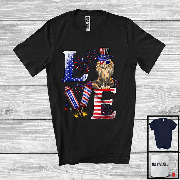 MacnyStore - Love, Proud 4th Of July Maine Coon American Flag Fireworks Firecrackers, Patriotic Group T-Shirt