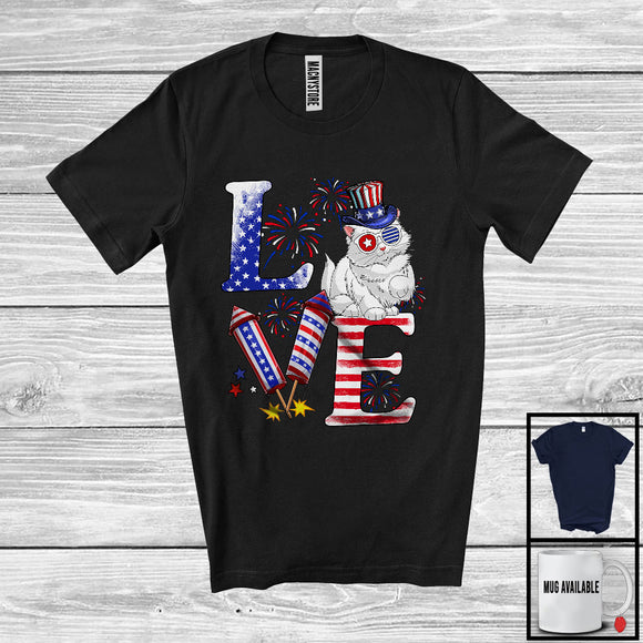 MacnyStore - Love, Proud 4th Of July Persian Cat American Flag Fireworks Firecrackers, Patriotic Group T-Shirt