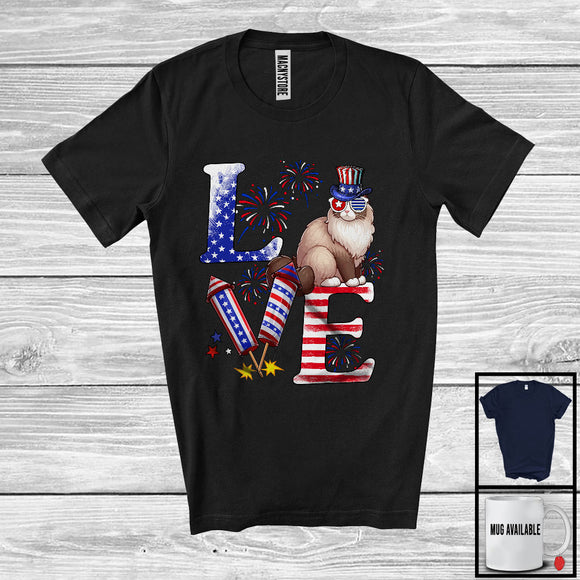 MacnyStore - Love, Proud 4th Of July Ragdoll American Flag Fireworks Firecrackers, Patriotic Group T-Shirt