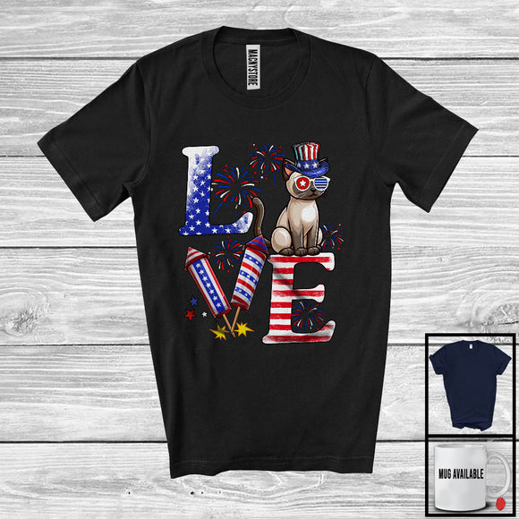 MacnyStore - Love, Proud 4th Of July Siamese Cat American Flag Fireworks Firecrackers, Patriotic Group T-Shirt