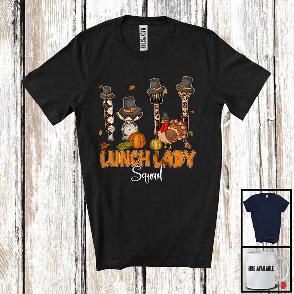 MacnyStore - Lunch Lady Squad, Lovely Thanksgiving Lunch Lady Tools Plaid Leopard Turkey, Family Group T-Shirt