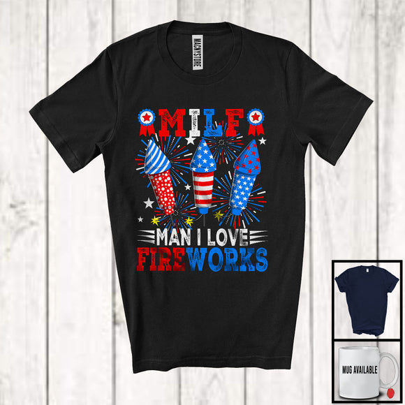 MacnyStore - M.I.L.F Definition Man I Love Fireworks, Sarcastic 4th Of July Firecrackers, Fireworks Patriotic T-Shirt