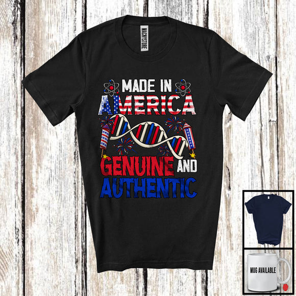 MacnyStore - Made In America Genuine And Authentic, Humorous 4th Of July Born In USA Flag, DNA Patriotic T-Shirt