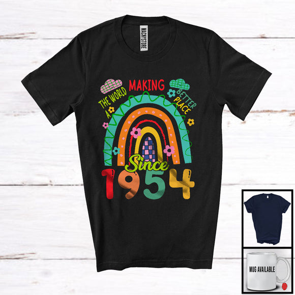 MacnyStore - Making The World A Better Place Since 1954, Lovely 70th Birthday Colorful Rainbow, Flowers T-Shirt