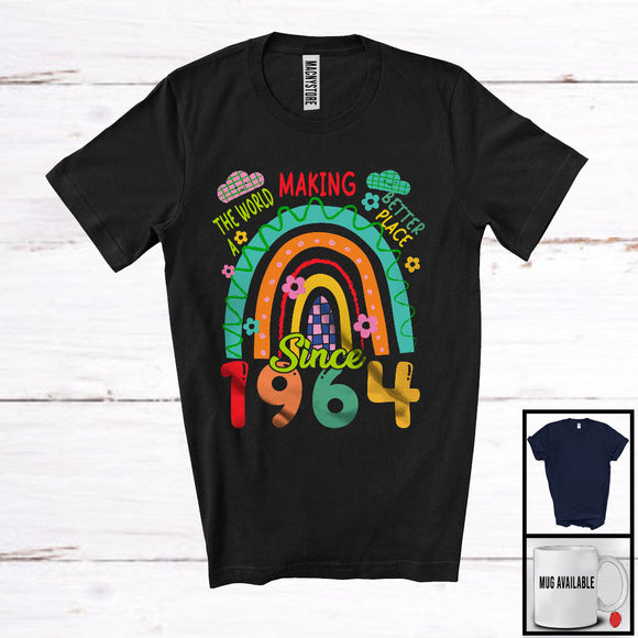 MacnyStore - Making The World A Better Place Since 1964, Lovely 60th Birthday Colorful Rainbow, Flowers T-Shirt