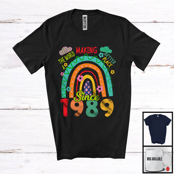 MacnyStore - Making The World A Better Place Since 1989, Lovely 35th Birthday Colorful Rainbow, Flowers T-Shirt