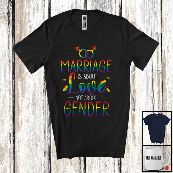 MacnyStore - Marriage Is About Love Not About Gender, Colorful LGBTQ Pride Hearts Rainbow, Gay Couple T-Shirt