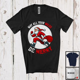 MacnyStore - May All Your Miles Be Merry; Humorous Christmas Moon Santa Runner Running; X-mas Family T-Shirt