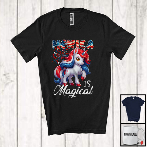 MacnyStore - Merica Is Magical, Adorable 4th Of July Independence Day American Flag Unicorn, Firework T-Shirt