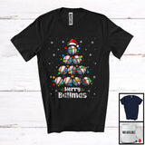 MacnyStore - Merry Ballmas; Awesome Christmas Lights Tree Baseball; X-mas Santa Baseball Sport Player T-Shirt