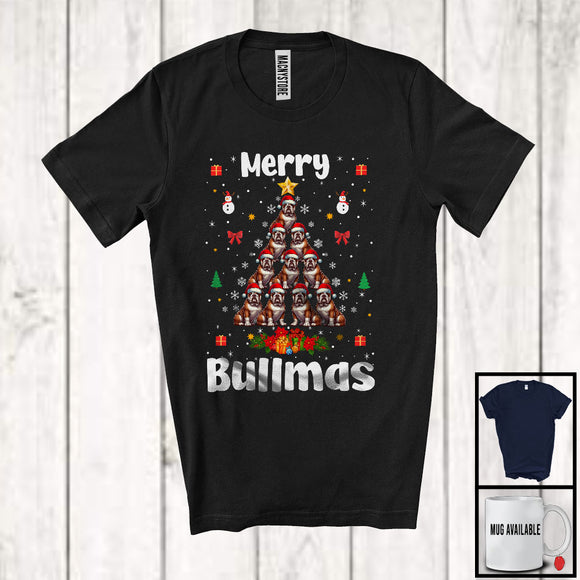 MacnyStore - Merry Bullmas; Wonderful Christmas Lights Santa Elf Bulldog X-mas Tree; Family Group T-Shirt