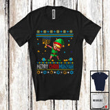 MacnyStore - Merry Chrismukkah; Joyful Christmas Hanukkah Sweater Dabbing Elf; Holding Menorah Family T-Shirt