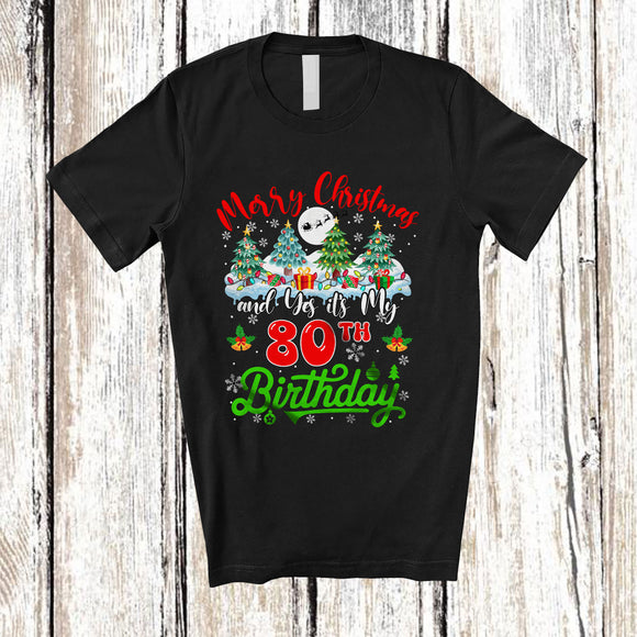MacnyStore - Merry Christmas And Yes It's My 80th Birthday; Amazing X-mas Tree Lights; Snowing Family T-Shirt