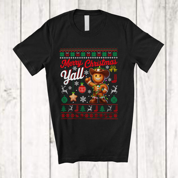 MacnyStore - Merry Christmas Yall; Cheerful X-mas Lights Gingerbread Snowing Around; Sweater Family T-Shirt