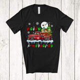 MacnyStore - Merry Christmas; Adorable X-mas ASL Three Elf On Pickup Truck; Hand Sign Language Family T-Shirt