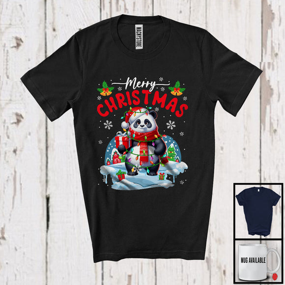 MacnyStore - Merry Christmas; Fantastic X-mas Lights Santa Panda Snowing Around; Wild Animal Lover T-Shirt