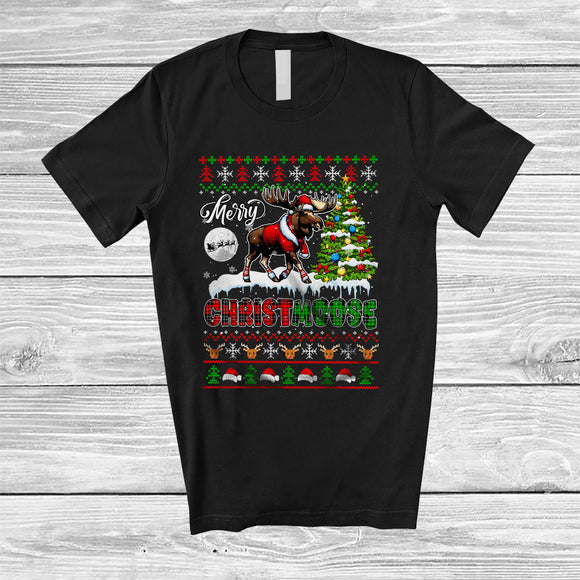 MacnyStore - Merry Christmoose; Amazing Christmas Sweater Plaid Santa Moose; Pajamas Family Group T-Shirt