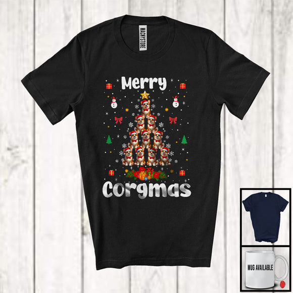 MacnyStore - Merry Corgmas; Wonderful Christmas Lights Santa Elf Corgi X-mas Tree; Family Group T-Shirt