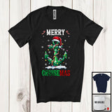 MacnyStore - Merry Cruisemas; Colorful Christmas Lights Santa Anchor; Snowing Boat Cruise Sailing Pontoon T-Shirt