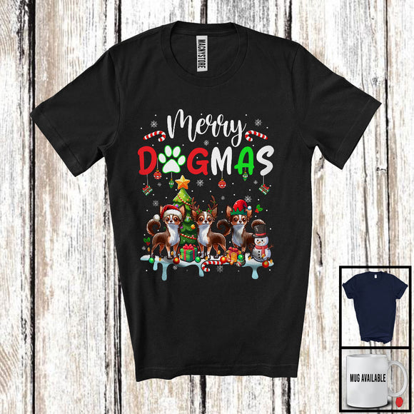 MacnyStore - Merry Dogmas, Cheerful Christmas Three Santa Reindeer ELF Chihuahua Owner, X-mas Group T-Shirt