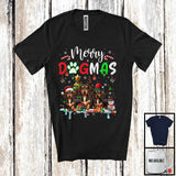 MacnyStore - Merry Dogmas, Cheerful Christmas Three Santa Reindeer ELF Dachshund Owner, X-mas Group T-Shirt