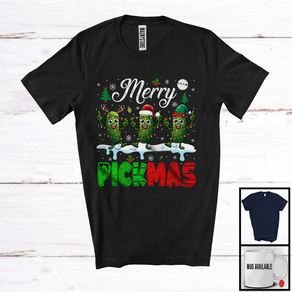 MacnyStore - Merry Pickmas; Amazing Christmas Three Santa Elf Reindeer Pickle; Vegan Group T-Shirt