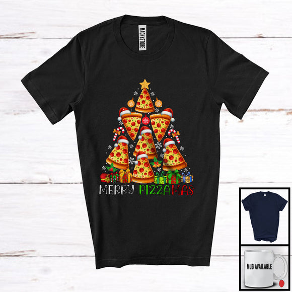 MacnyStore - Merry Pizzamas; Humorous Christmas Tree Santa Pizza Food Lover; Baking Baker Family Group T-Shirt