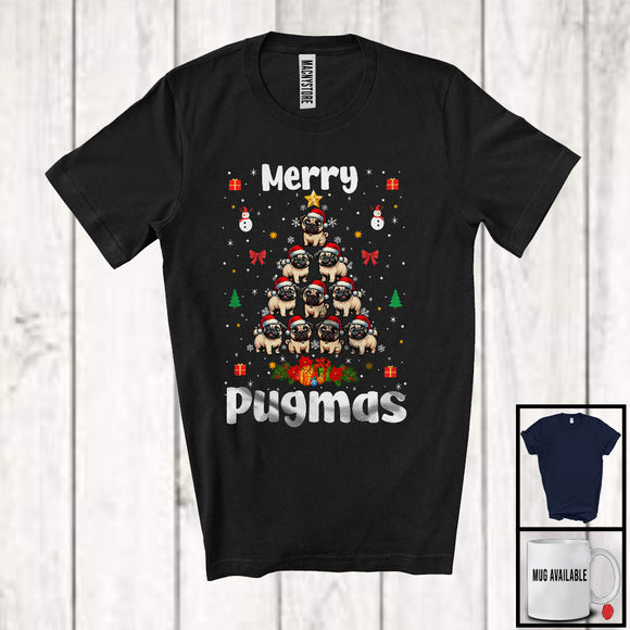 MacnyStore - Merry Pugmas; Wonderful Christmas Lights Santa Elf Pug X-mas Tree; Family Group T-Shirt