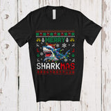 MacnyStore - Merry Sharkmas; Fantastic Christmas Sweater Lights Santa Reindeer Shark; Family Group T-Shirt