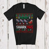 MacnyStore - Merry Sharkmas; Fantastic Christmas Sweater Santa Sleigh Reindeer Shark; Family Group T-Shirt
