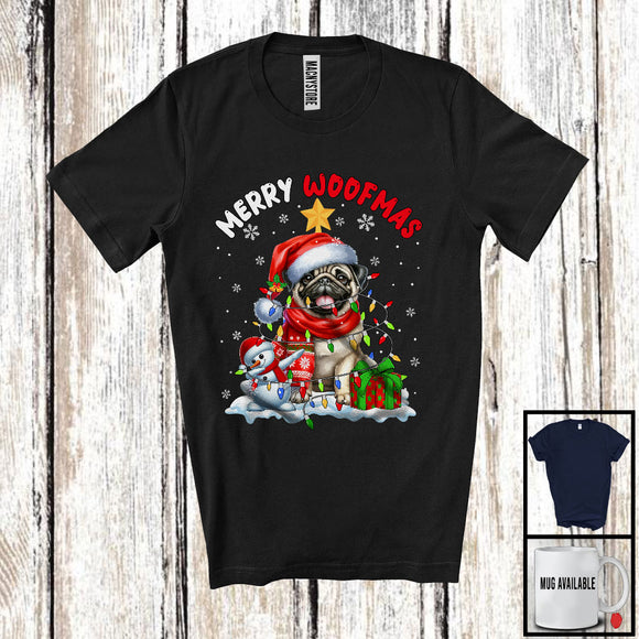 MacnyStore - Merry Woofmas; Awesome X-mas Lights Christmas Santa Pug Lover; Snowman T-Shirt