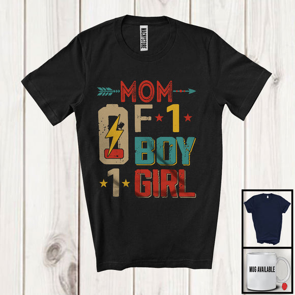 MacnyStore - Mom Of 1 Boy 1 Girl, Humorous Mother's Day Low Battery, Vintage Matching Family Group T-Shirt