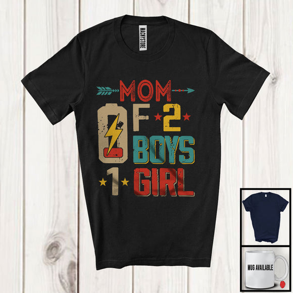 MacnyStore - Mom Of 2 Boys 1 Girl, Humorous Mother's Day Low Battery, Vintage Matching Family Group T-Shirt