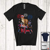 MacnyStore - Mom, Adorable Mother's Day 4th Of July Bengal Cat With Fireworks, American Flag Patriotic T-Shirt