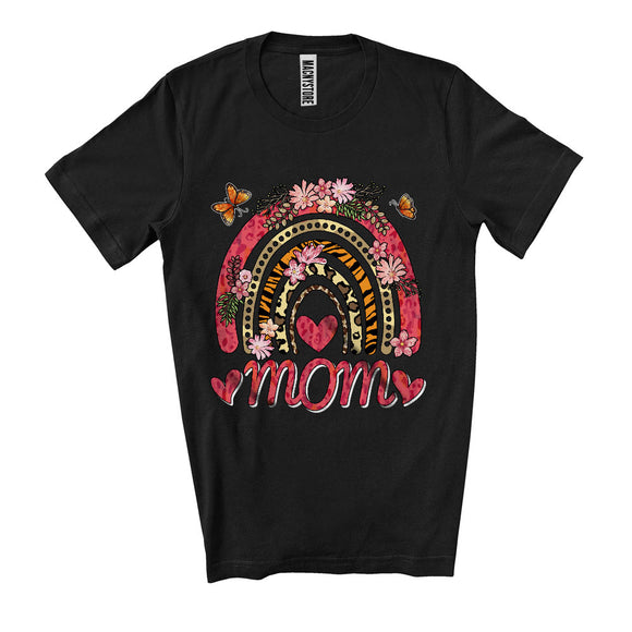 MacnyStore - Mom, Awesome Mother's Day Leopard Flowers Rainbow, Matching Women Family Group T-Shirt