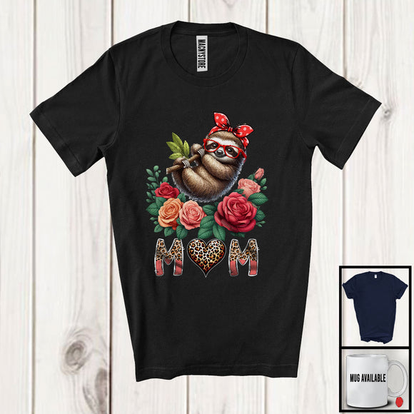 MacnyStore - Mom, Wonderful Mother's Day Flowers Sloth Lover Wild Animal, Mommy Family Group T-Shirt