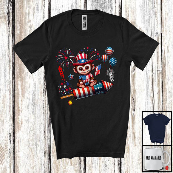 MacnyStore - Monkey Riding Firecracker, Amazing 4th Of July American Flag Firecracker, Animal Zoo Lover T-Shirt