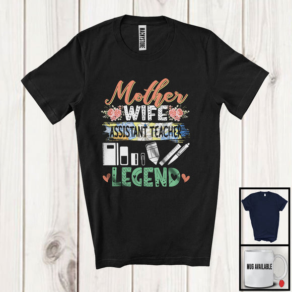 MacnyStore - Mother Wife Assistant Teacher Legend, Floral Mother's Day Assistant Teacher, Mom Family T-Shirt