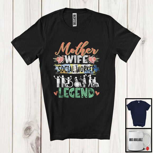 MacnyStore - Mother Wife Social Worker Legend, Floral Mother's Day Social Worker Group, Mom Family T-Shirt
