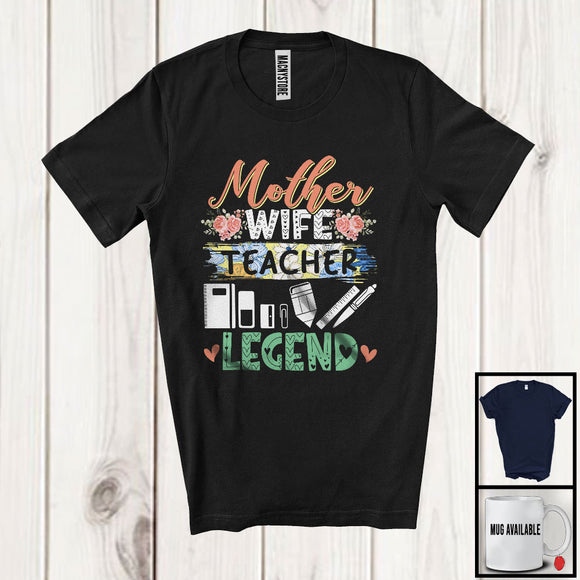 MacnyStore - Mother Wife Teacher Legend, Floral Mother's Day Teacher Group, Matching Mom Family T-Shirt