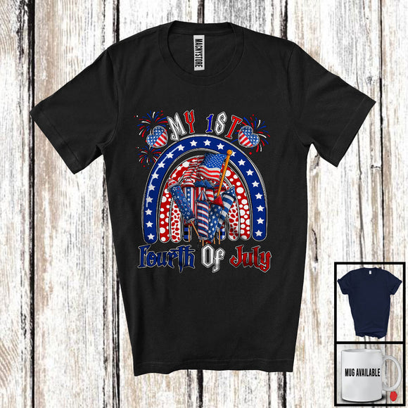 MacnyStore - My 1st Fourth Of July, Amazing 4th Of July Birthday American Flag Firecrackers, Rainbow Patriotic T-Shirt