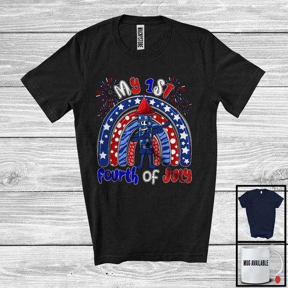 MacnyStore - My 1st Fourth Of July, Joyful 4th Of July Birthday Dabbing Firecracker, American Flag Rainbow T-Shirt