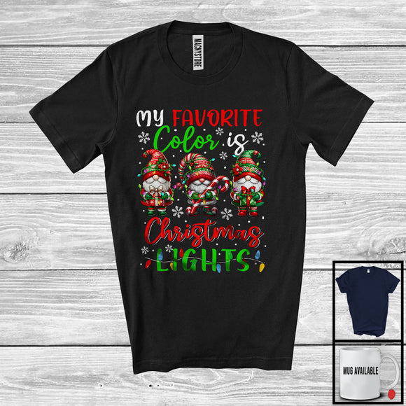 MacnyStore - My Favorite Color Is Christmas Lights, Cheerful X-mas Lights Three Gnomes Lover, Family Group T-Shirt