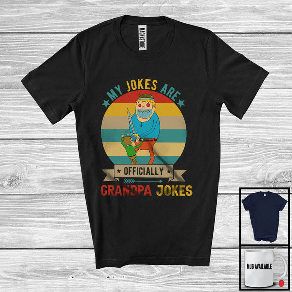 MacnyStore - My Jokes Are Officially Grandpa Jokes, Humorous Father's Day Vintage Retro, Naughty Family T-Shirt