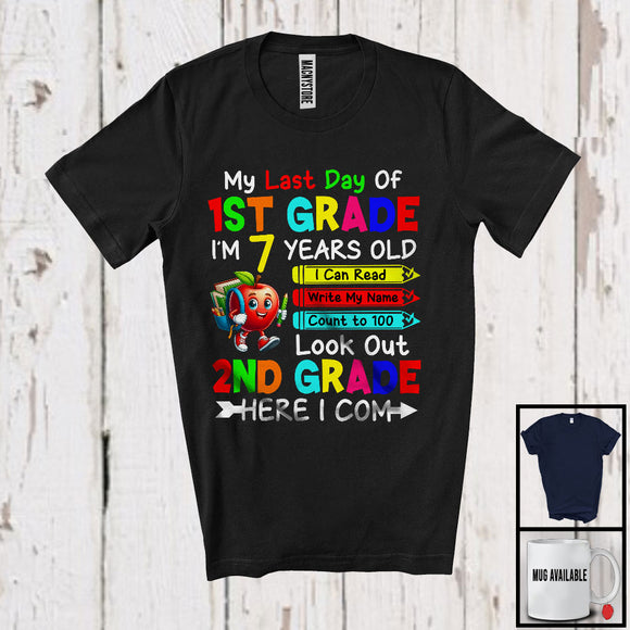 MacnyStore - My Last Day 1st Grade 7 Years Old, Colorful Last Day School Summer Vacation, Student Group T-Shirt
